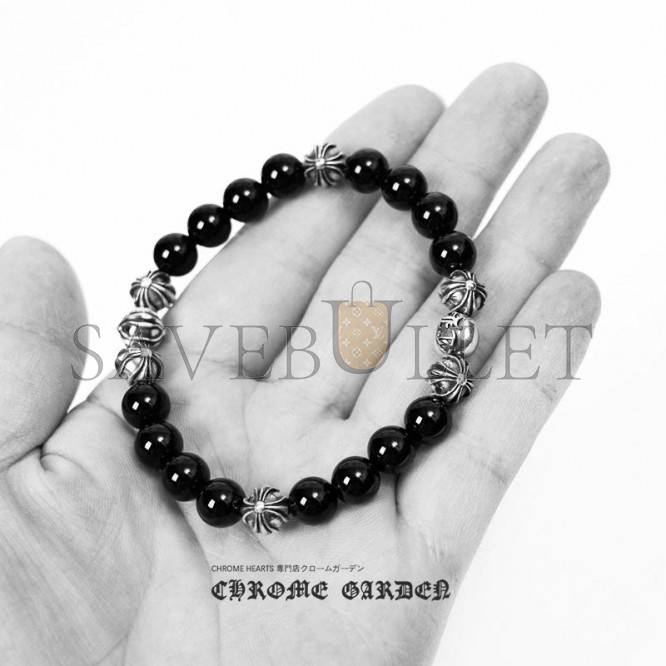 CHROME HEARTS ONYX BEAD BRACELET 8MM (8 SILVER BEADS)