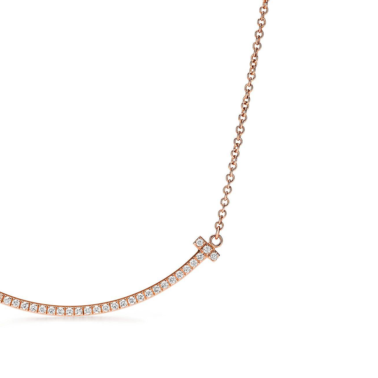 TIFFANY T SMILE PENDANT IN ROSE GOLD WITH DIAMONDS, LARGE