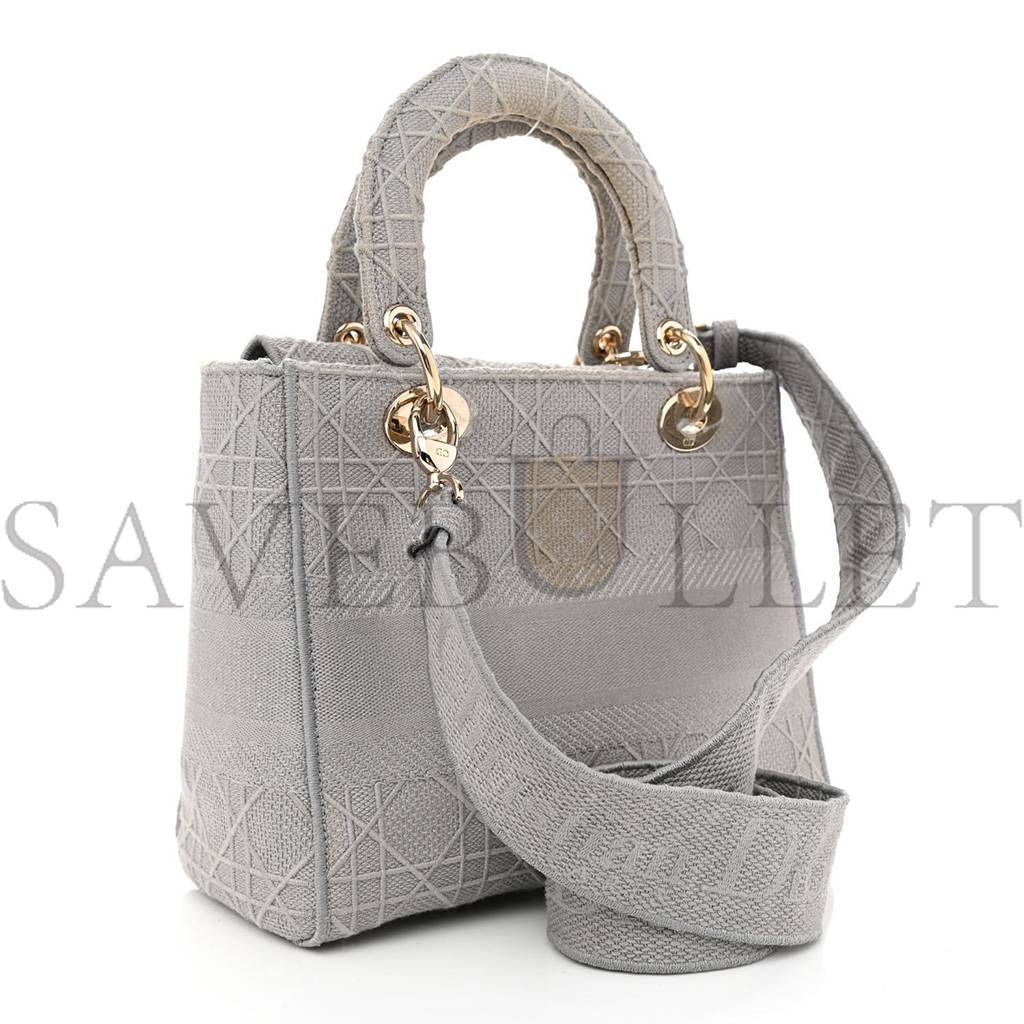 DIOR CANVAS EMBROIDERED CANNAGE MEDIUM LADY D-LITE GRAY (23*20*11.4cm)